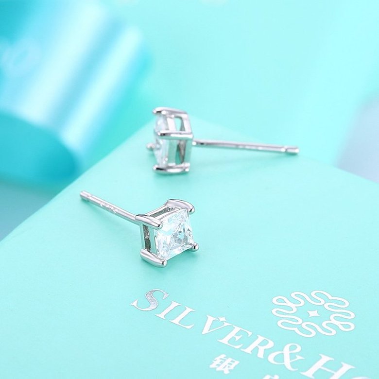Wholesale Classical  Female square Crystal Zircon Stone Earrings Fashion Silver Color Jewelry Vintage Stud Earrings For Women TGSLE085 2