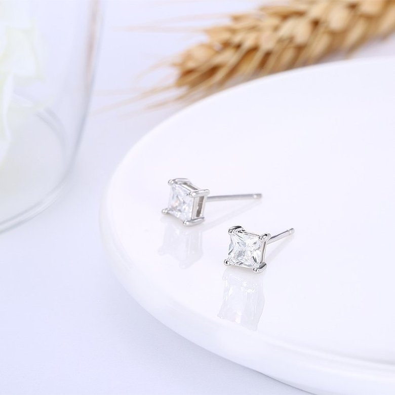 Wholesale Classical  Female square Crystal Zircon Stone Earrings Fashion Silver Color Jewelry Vintage Stud Earrings For Women TGSLE085 3