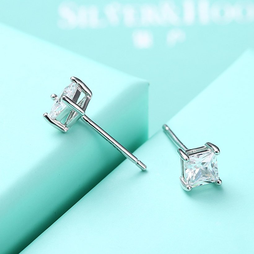 Wholesale Classical  Female square Crystal Zircon Stone Earrings Fashion Silver Color Jewelry Vintage Stud Earrings For Women TGSLE085 4