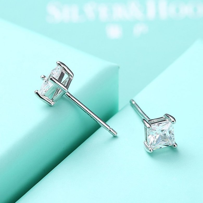 Wholesale Classical  Female square Crystal Zircon Stone Earrings Fashion Silver Color Jewelry Vintage Stud Earrings For Women TGSLE085 4