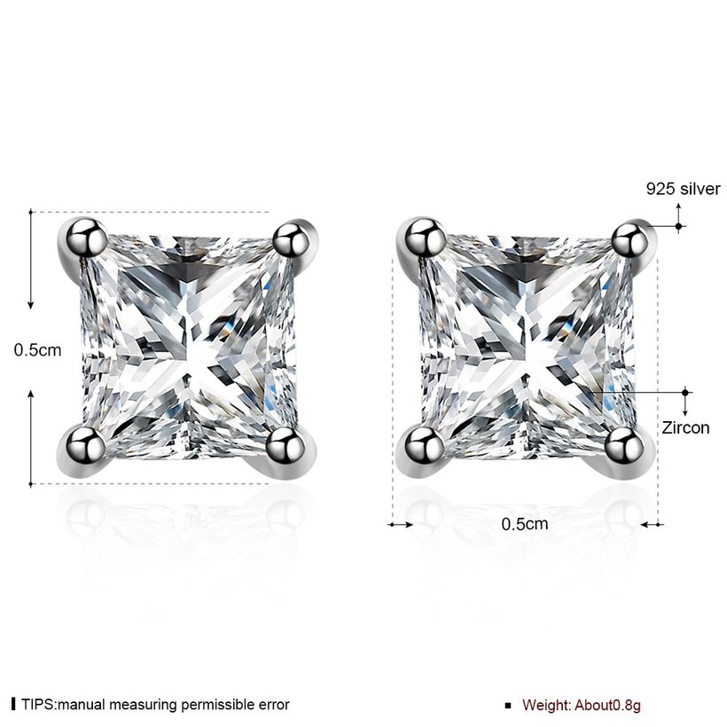 Wholesale Classical  Female square Crystal Zircon Stone Earrings Fashion Silver Color Jewelry Vintage Stud Earrings For Women TGSLE085 5
