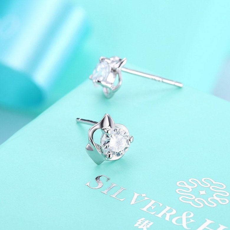 Wholesale Trendy Creative Female Stud Earrings 925 Sterling Silver delicate shinny Crystal Earrings Wedding party jewelry wholesale China TGSLE094 2