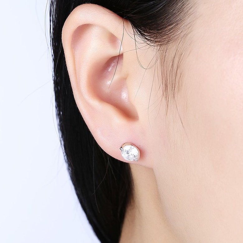 Wholesale Simple Fashion AAA Zircon Crystal Round Small Stud Earrings Wedding 925 Sterling Silver Earring for Women Girls Jewelry Gift TGSLE095 0