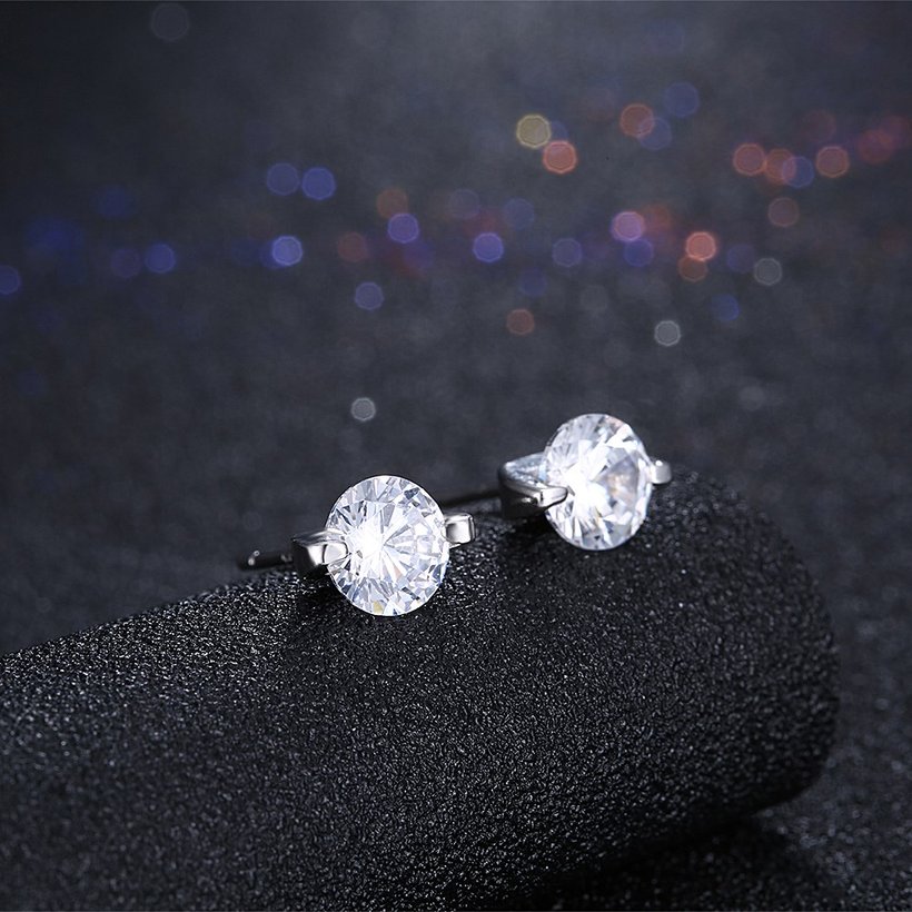 Wholesale Simple Fashion AAA Zircon Crystal Round Small Stud Earrings Wedding 925 Sterling Silver Earring for Women Girls Jewelry Gift TGSLE095 1