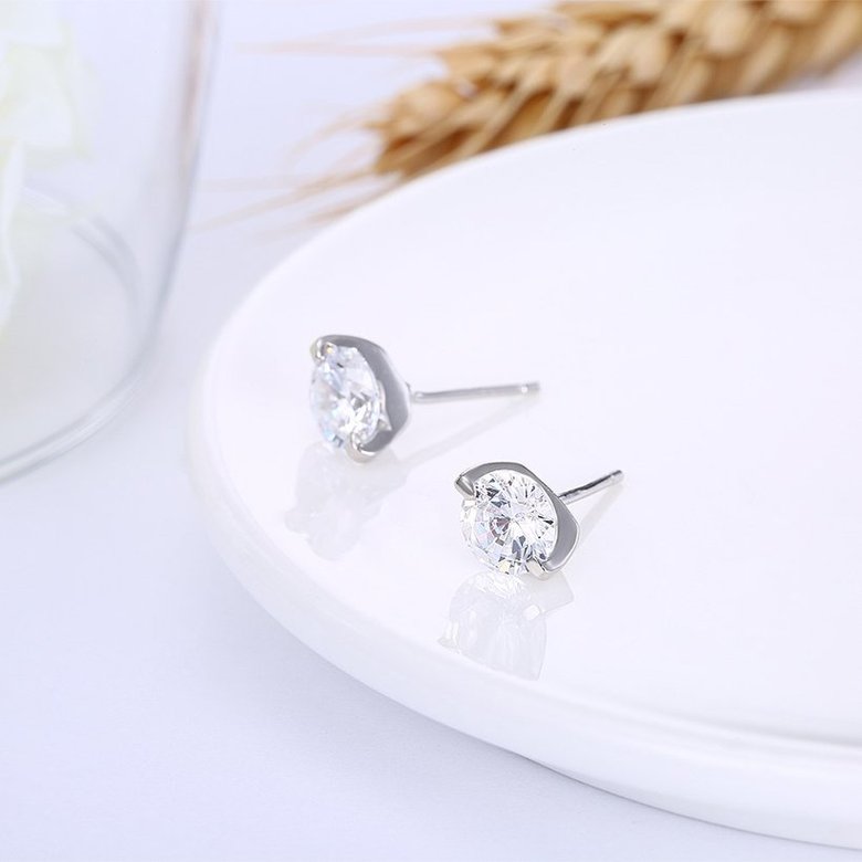Wholesale Simple Fashion AAA Zircon Crystal Round Small Stud Earrings Wedding 925 Sterling Silver Earring for Women Girls Jewelry Gift TGSLE095 3