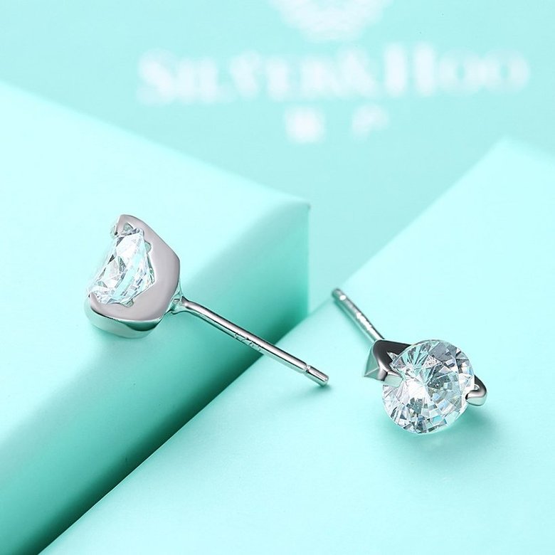 Wholesale Simple Fashion AAA Zircon Crystal Round Small Stud Earrings Wedding 925 Sterling Silver Earring for Women Girls Jewelry Gift TGSLE095 4