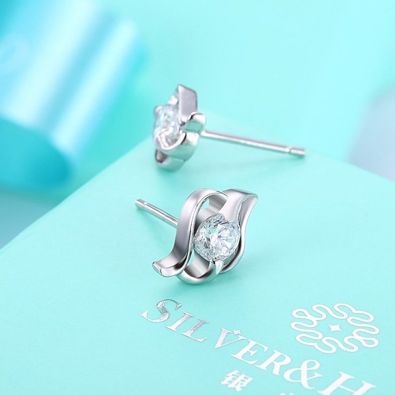Wholesale Trendy Creative Female Stud Earrings 925 Sterling Silver delicate shinny Crystal Earrings Wedding party jewelry wholesale China TGSLE097 2