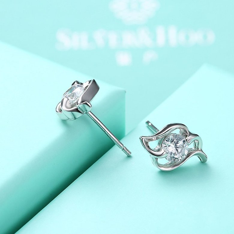 Wholesale Trendy Creative Female Stud Earrings 925 Sterling Silver delicate shinny Crystal Earrings Wedding party jewelry wholesale China TGSLE097 4