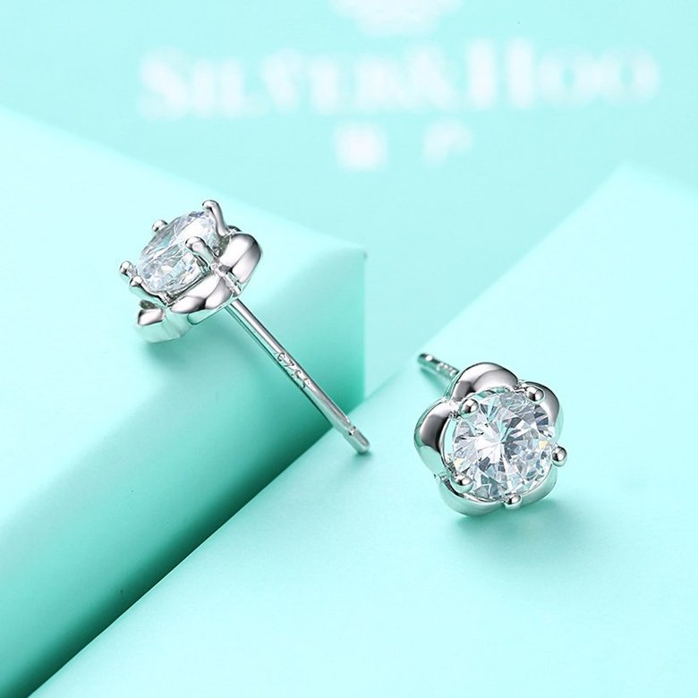 Wholesale Fashion delicate 925 Sterling Silver Four Claws Jewelry Shine AAA Zircon Earrings For Women Girls New Gift Banquet Wedding TGSLE102 4