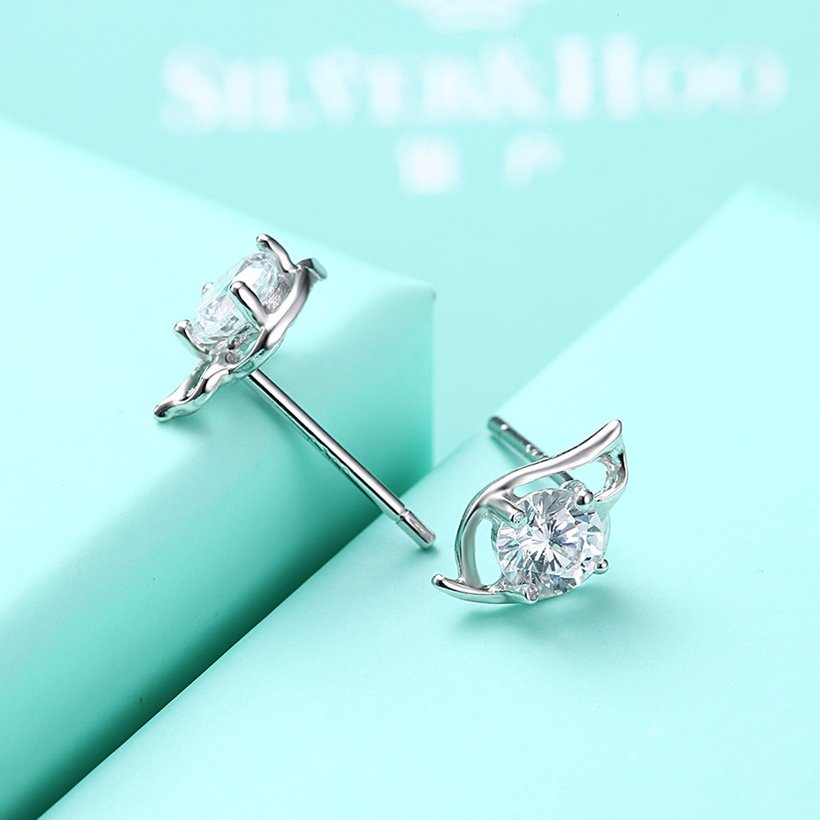 Wholesale Trendy Creative Female Stud Earrings 925 Sterling Silver delicate shinny Crystal Earrings Wedding party jewelry wholesale China TGSLE103 4