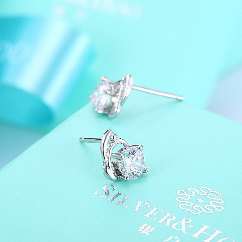 Wholesale Trendy Creative Female Stud Earrings 925 Sterling Silver delicate shinny Crystal Earrings Wedding party jewelry wholesale China TGSLE104 2