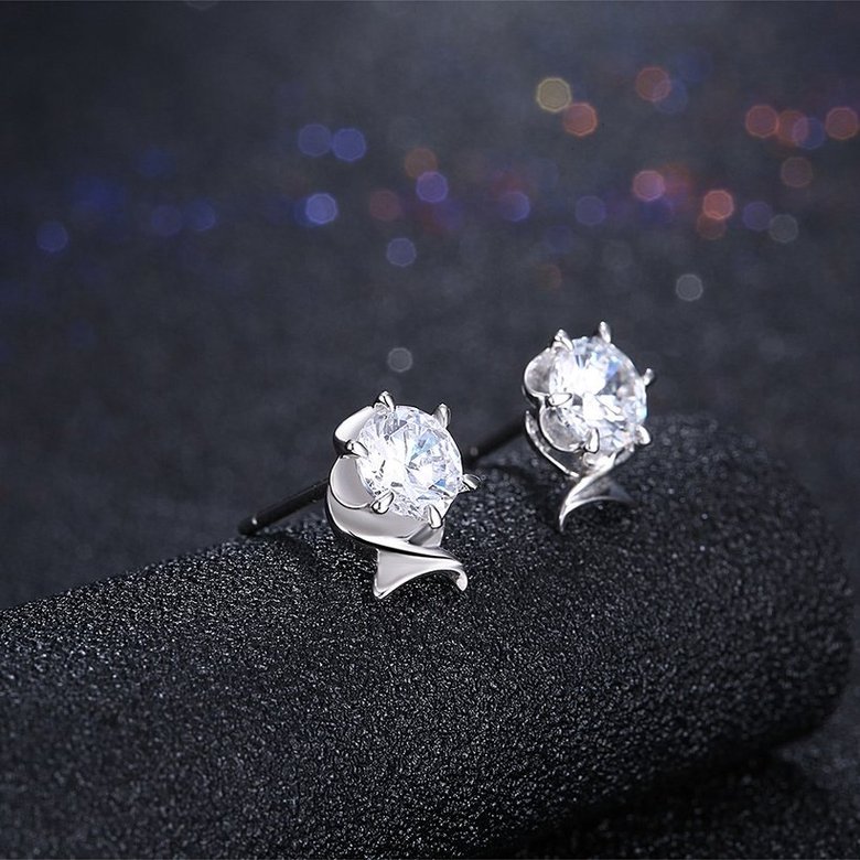 Wholesale Simple Fashion AAA Zircon Crystal Round Small Stud Earrings Wedding 925 Sterling Silver Earring for Women Girls Jewelry Gift TGSLE105 1