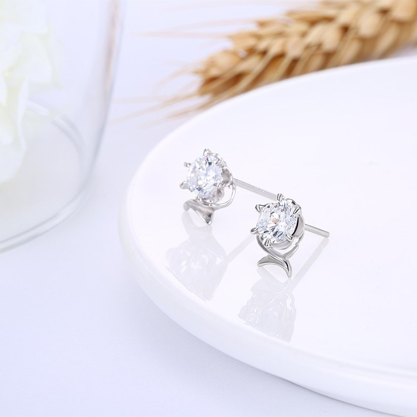 Wholesale Simple Fashion AAA Zircon Crystal Round Small Stud Earrings Wedding 925 Sterling Silver Earring for Women Girls Jewelry Gift TGSLE105 3