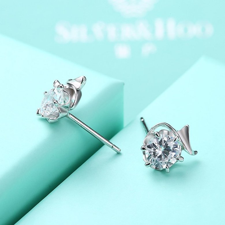 Wholesale Simple Fashion AAA Zircon Crystal Round Small Stud Earrings Wedding 925 Sterling Silver Earring for Women Girls Jewelry Gift TGSLE105 4