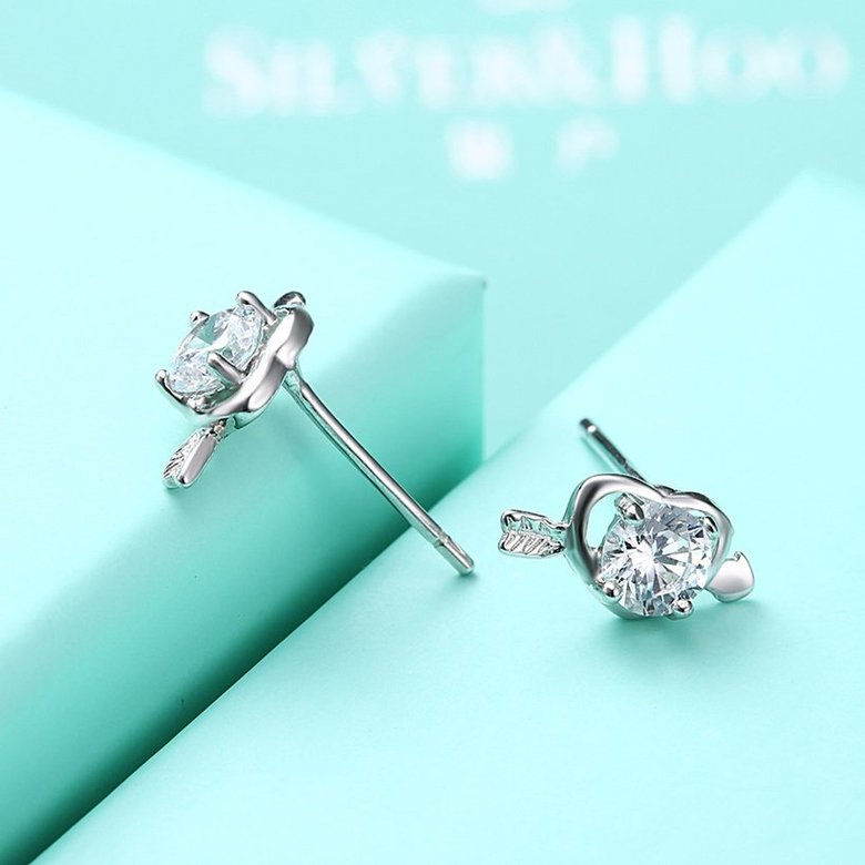 Wholesale Creative arrow through a heart Stud Earrings 925 Sterling Silver delicate shinny Crystal Earrings Wedding party jewelry  TGSLE106 4