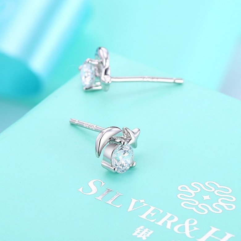 Wholesale Creative moon and stars Stud Earrings 925 Sterling Silver delicate shinny Crystal Earrings Wedding party jewelry  TGSLE107 2