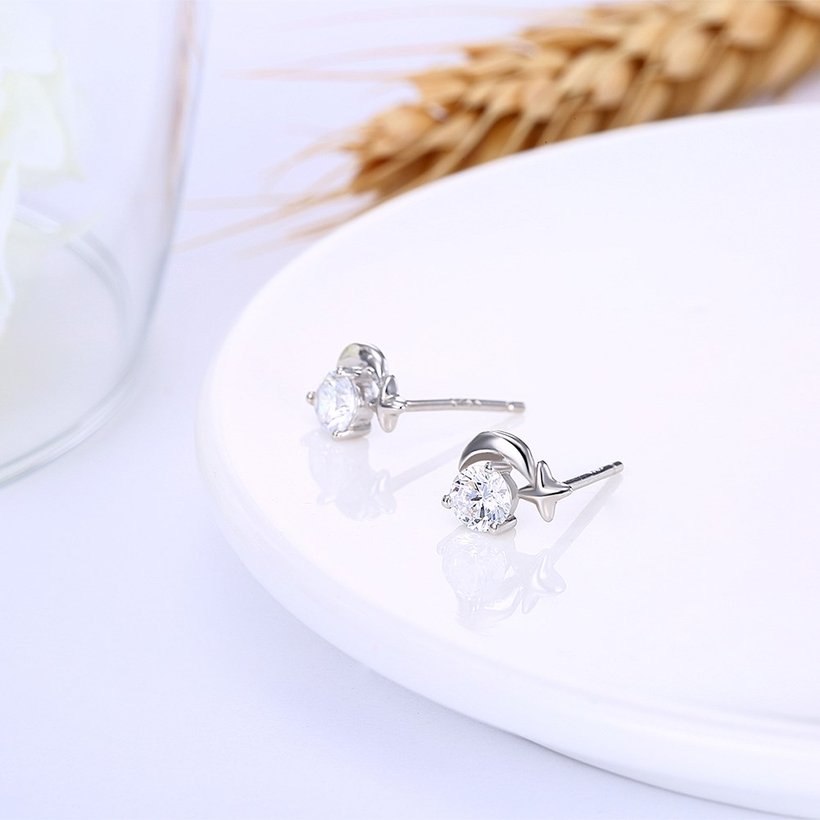 Wholesale Creative moon and stars Stud Earrings 925 Sterling Silver delicate shinny Crystal Earrings Wedding party jewelry  TGSLE107 3