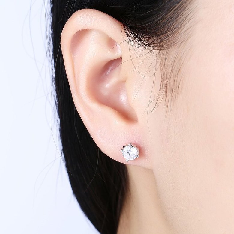 Wholesale Simple Fashion AAA Zircon Crystal Round Small Stud Earrings Wedding 925 Sterling Silver Earring for Women Girls Jewelry Gift TGSLE109 0