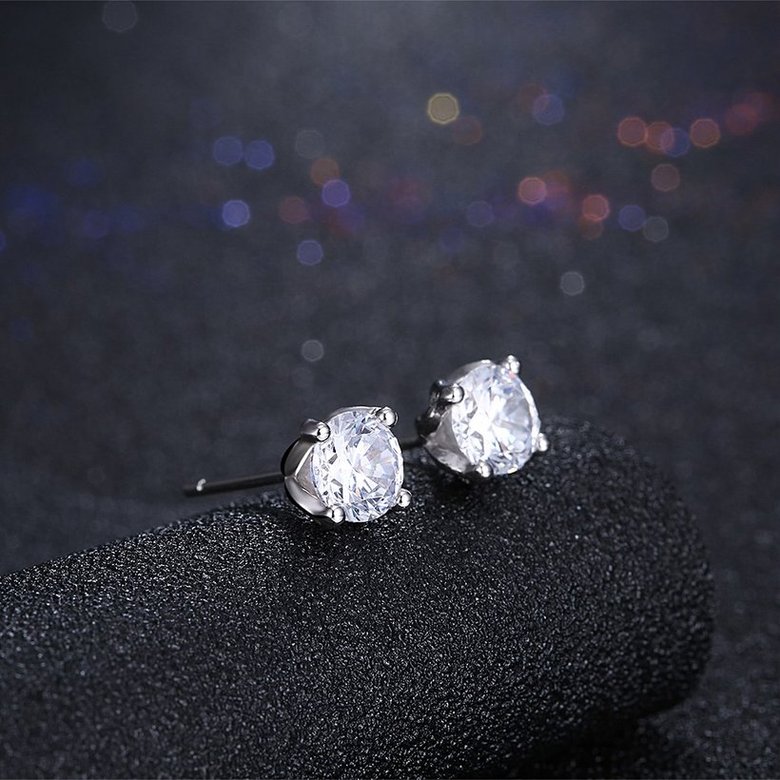 Wholesale Simple Fashion AAA Zircon Crystal Round Small Stud Earrings Wedding 925 Sterling Silver Earring for Women Girls Jewelry Gift TGSLE109 1