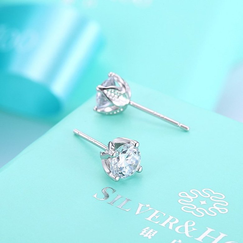 Wholesale Simple Fashion AAA Zircon Crystal Round Small Stud Earrings Wedding 925 Sterling Silver Earring for Women Girls Jewelry Gift TGSLE109 2