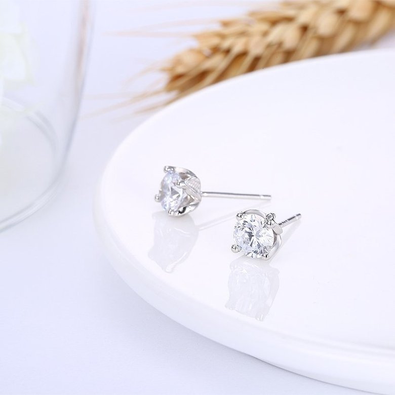 Wholesale Simple Fashion AAA Zircon Crystal Round Small Stud Earrings Wedding 925 Sterling Silver Earring for Women Girls Jewelry Gift TGSLE109 3