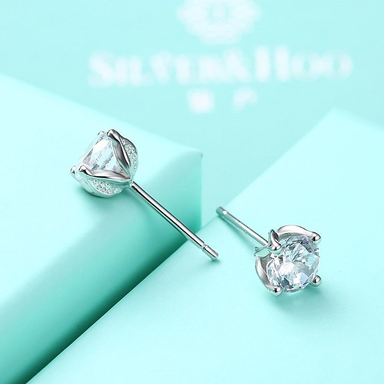 Wholesale Simple Fashion AAA Zircon Crystal Round Small Stud Earrings Wedding 925 Sterling Silver Earring for Women Girls Jewelry Gift TGSLE109 4