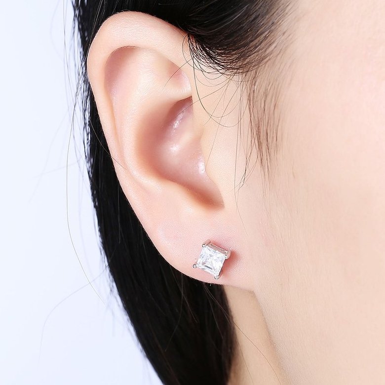 Wholesale Classical  Female square Crystal Zircon Stone Earrings Fashion Silver Color Jewelry Vintage Stud Earrings For Women TGSLE114 0