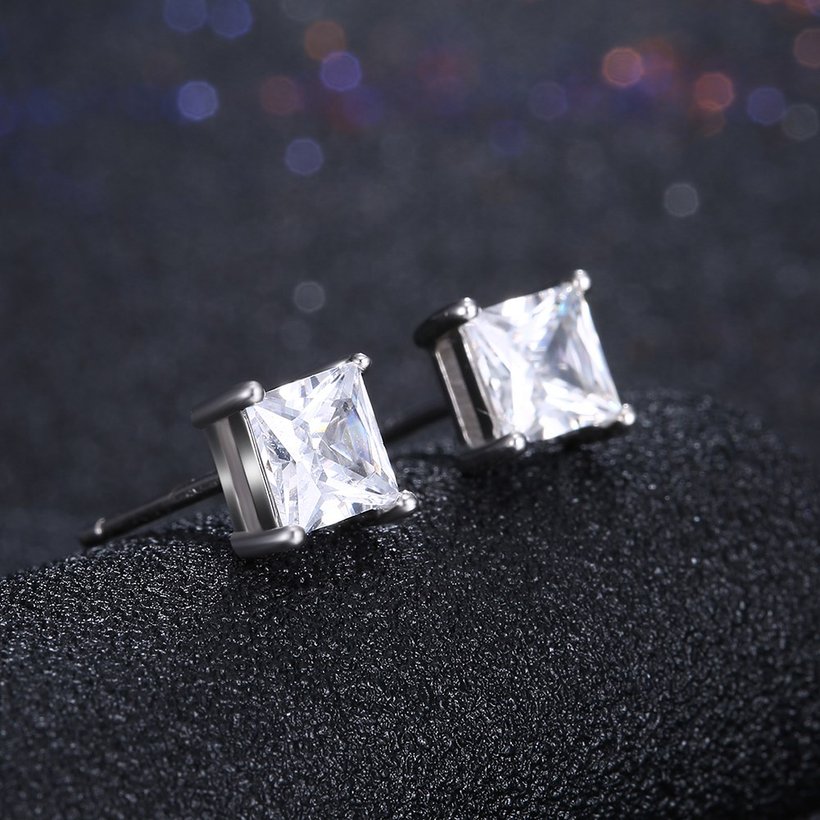 Wholesale Classical  Female square Crystal Zircon Stone Earrings Fashion Silver Color Jewelry Vintage Stud Earrings For Women TGSLE114 1