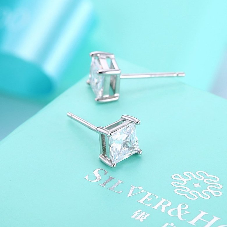 Wholesale Classical  Female square Crystal Zircon Stone Earrings Fashion Silver Color Jewelry Vintage Stud Earrings For Women TGSLE114 2