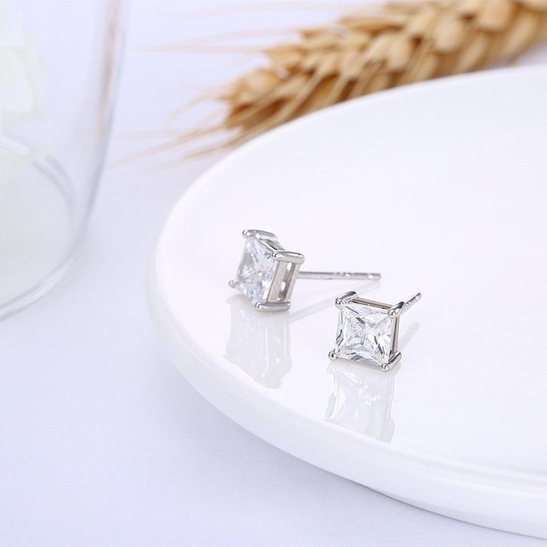 Wholesale Classical  Female square Crystal Zircon Stone Earrings Fashion Silver Color Jewelry Vintage Stud Earrings For Women TGSLE114 3