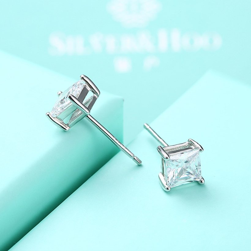 Wholesale Classical  Female square Crystal Zircon Stone Earrings Fashion Silver Color Jewelry Vintage Stud Earrings For Women TGSLE114 4