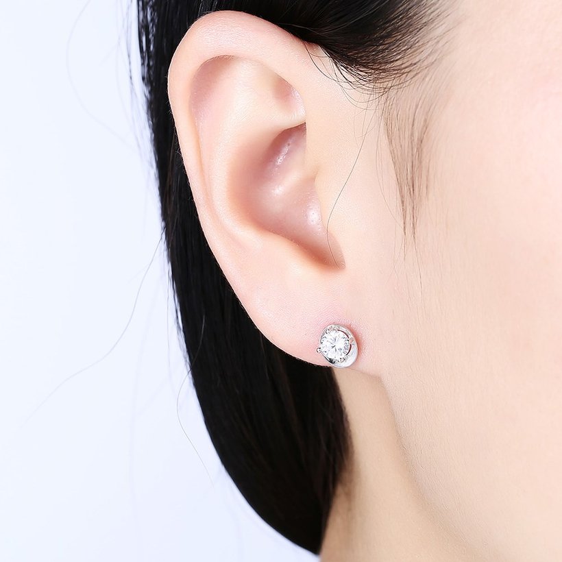 Wholesale jewelry China Simple Fashion AAA Zircon Round Small Stud Earrings Wedding 925 Sterling Silver Earring for Women Gift TGSLE116 0