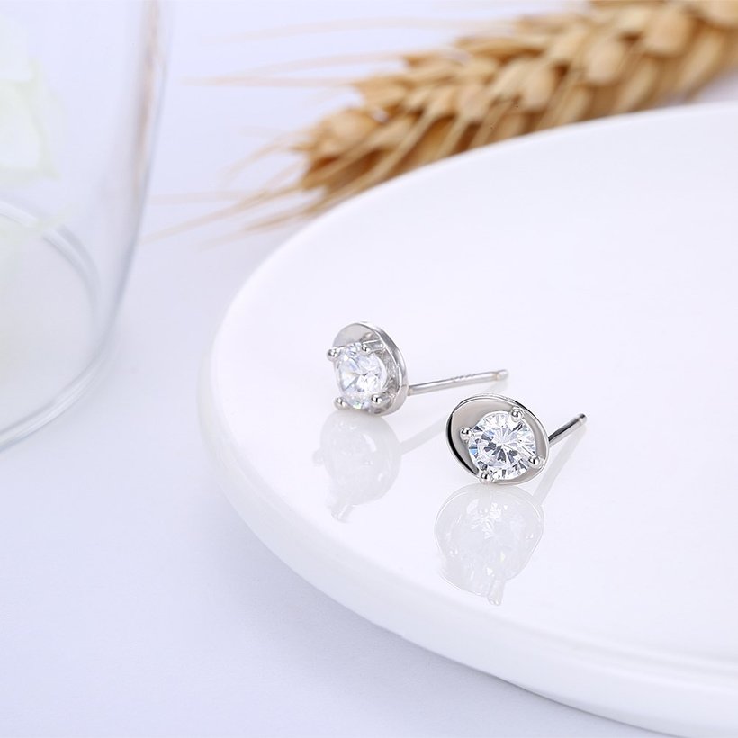 Wholesale jewelry China Simple Fashion AAA Zircon Round Small Stud Earrings Wedding 925 Sterling Silver Earring for Women Gift TGSLE116 3