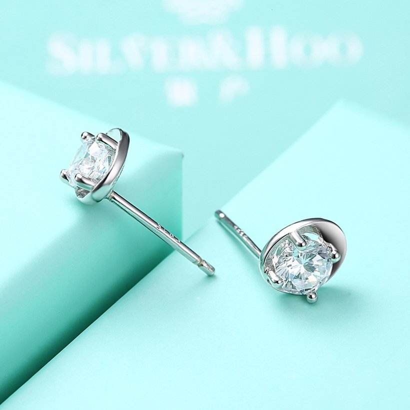 Wholesale jewelry China Simple Fashion AAA Zircon Round Small Stud Earrings Wedding 925 Sterling Silver Earring for Women Gift TGSLE116 4