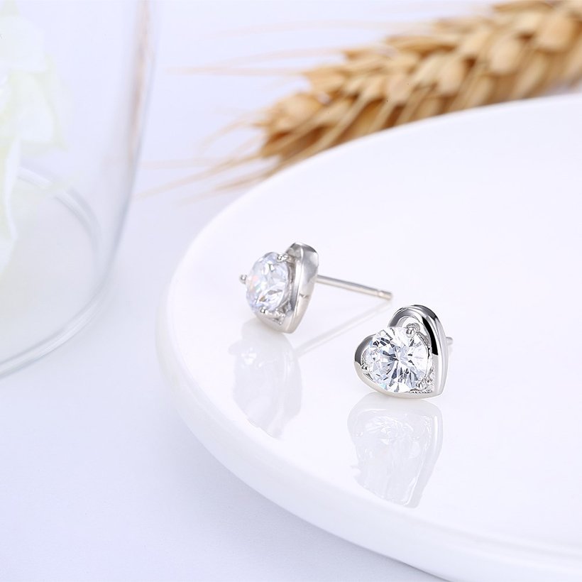 Wholesale Romantic Fashion 925 Sterling Silver CZ Stud Heart Earring for Women Girls wedding Jewelry TGSLE124 3