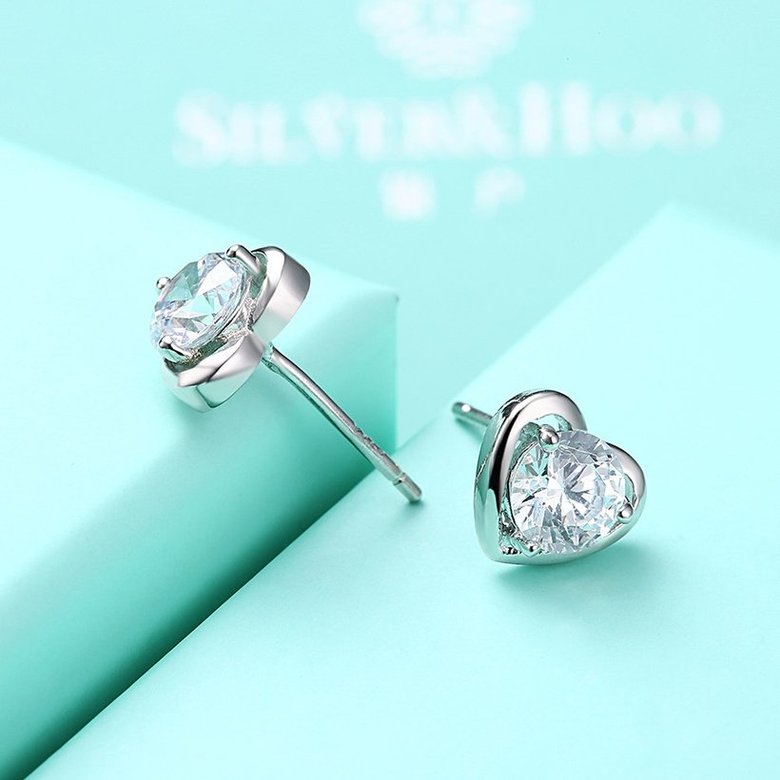 Wholesale Romantic Fashion 925 Sterling Silver CZ Stud Heart Earring for Women Girls wedding Jewelry TGSLE124 4