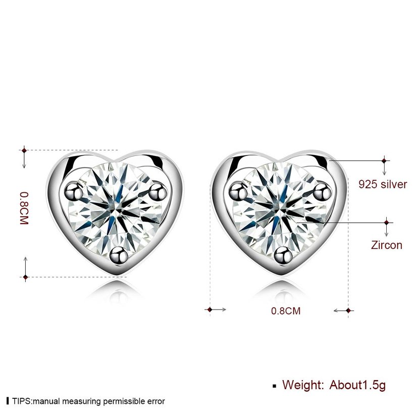 Wholesale Romantic Fashion 925 Sterling Silver CZ Stud Heart Earring for Women Girls wedding Jewelry TGSLE124 5