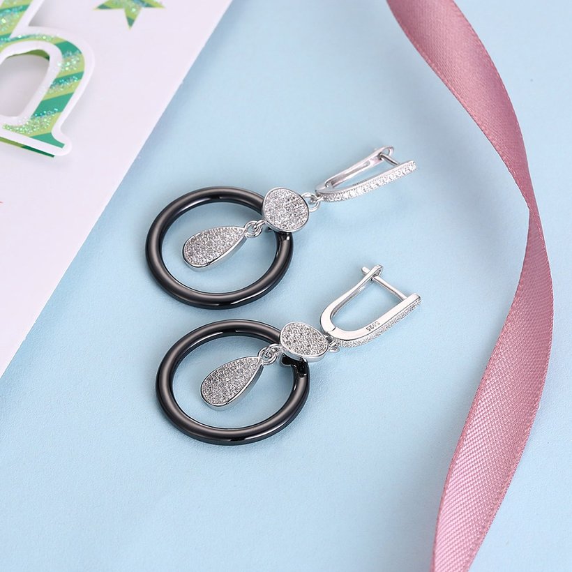 Wholesale Fashion Black circle Ceramic Stud Earrings For Women with AAA Round Zirconia dangle Earring fine Girl gift TGSLE176 2