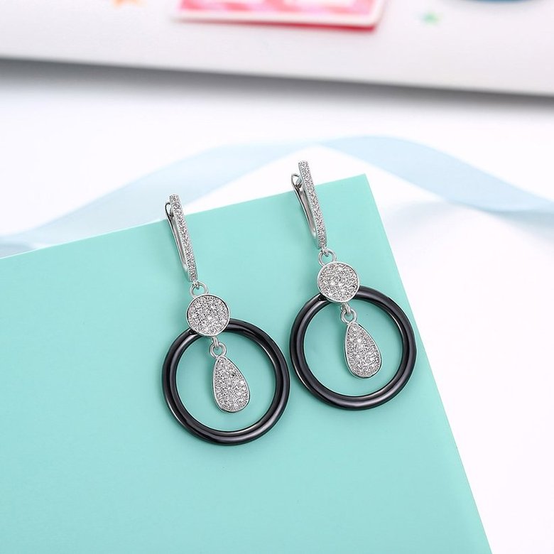 Wholesale Fashion Black circle Ceramic Stud Earrings For Women with AAA Round Zirconia dangle Earring fine Girl gift TGSLE176 3