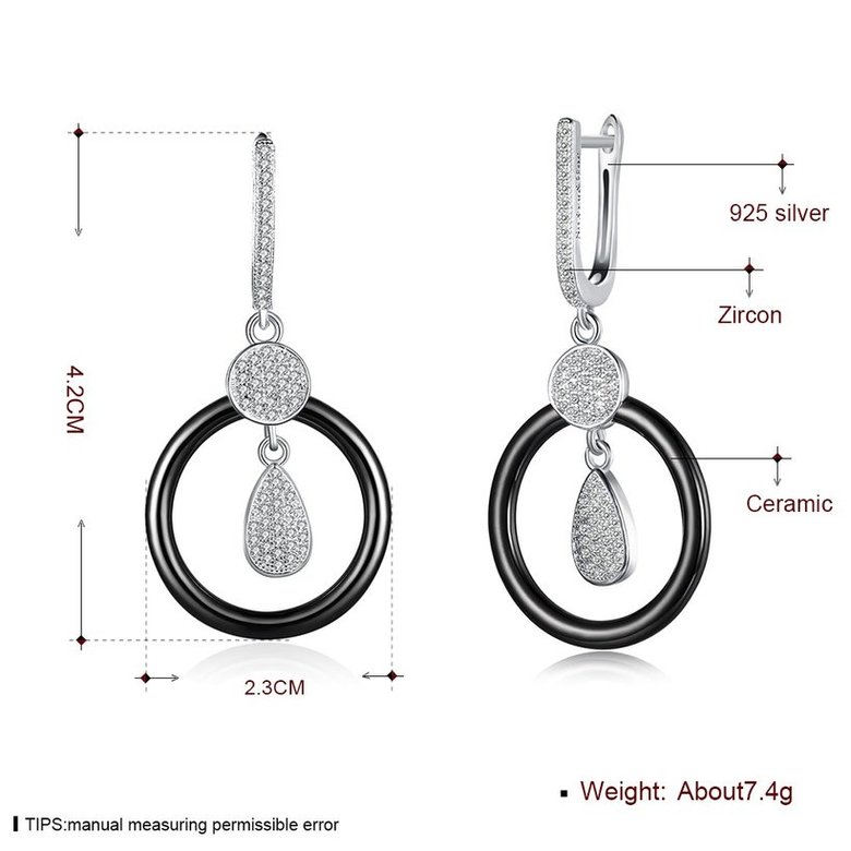 Wholesale Fashion Black circle Ceramic Stud Earrings For Women with AAA Round Zirconia dangle Earring fine Girl gift TGSLE176 4
