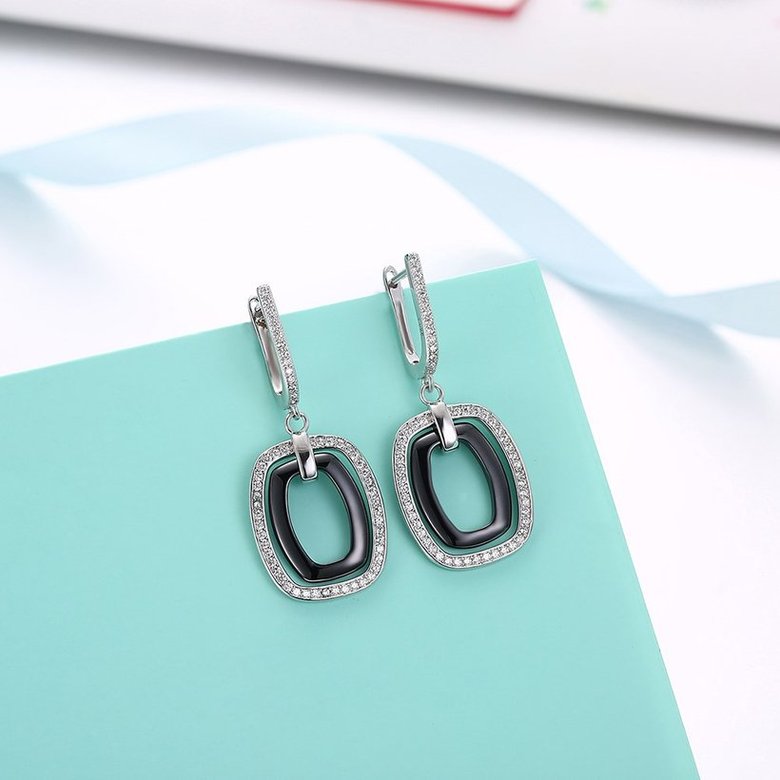 Wholesale Fashion Black square Ceramic Stud Earrings For Women with AAA shinny square Zirconia dangle Earring fine Girl gift TGSLE179 3