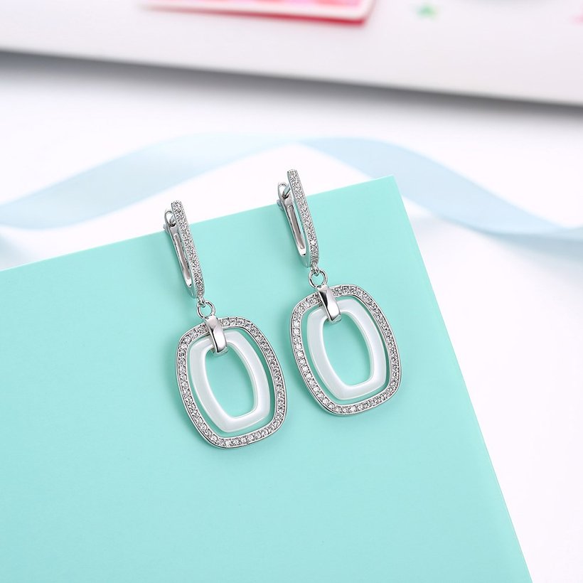 Wholesale Fashion white square Ceramic Stud Earrings For Women with AAA shinny square Zirconia dangle Earring fine Girl gift TGSLE181 3