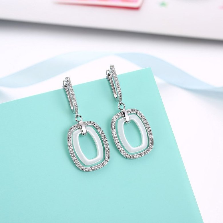 Wholesale Fashion white square Ceramic Stud Earrings For Women with AAA shinny square Zirconia dangle Earring fine Girl gift TGSLE181 3