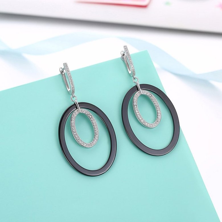 Wholesale Fashion Black circle Ceramic Stud Earrings For Women with AAA shinny circle Zirconia dangle Earring fine Girl gift TGSLE183 3