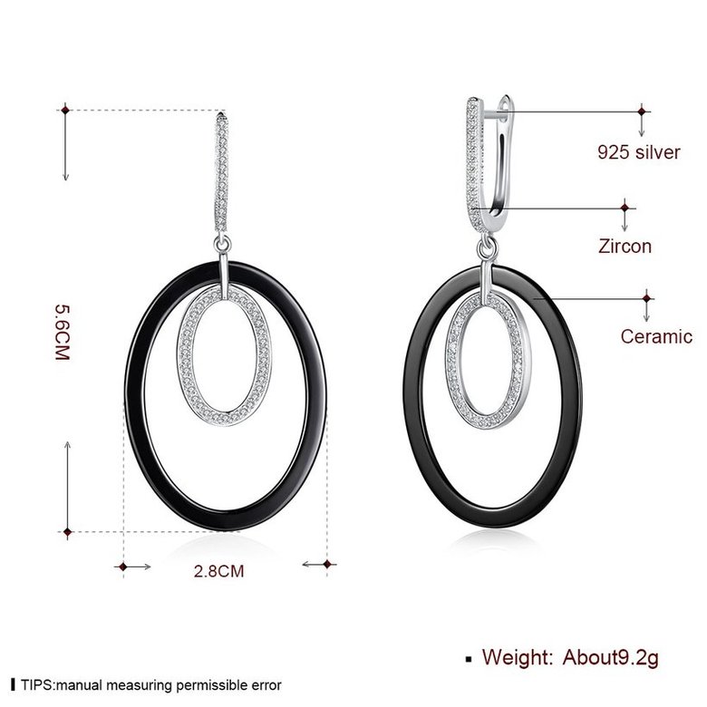 Wholesale Fashion Black circle Ceramic Stud Earrings For Women with AAA shinny circle Zirconia dangle Earring fine Girl gift TGSLE183 4