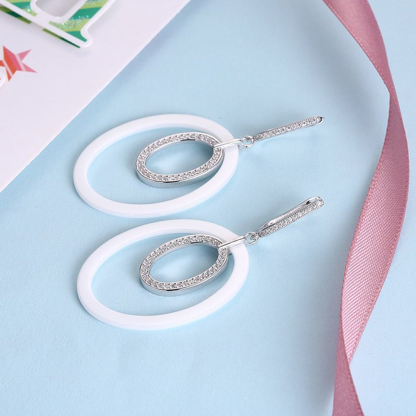 Wholesale Fashion white circle Ceramic Stud Earrings For Women with AAA shinny circle Zirconia dangle Earring fine Girl gift TGSLE185 2