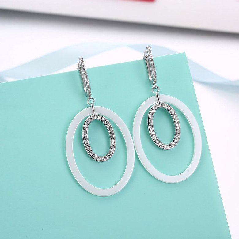 Wholesale Fashion white circle Ceramic Stud Earrings For Women with AAA shinny circle Zirconia dangle Earring fine Girl gift TGSLE185 3