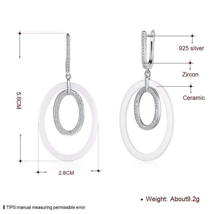 Wholesale Fashion white circle Ceramic Stud Earrings For Women with AAA shinny circle Zirconia dangle Earring fine Girl gift TGSLE185 4