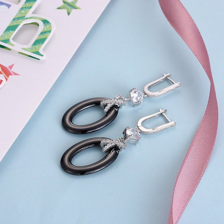 Wholesale Fashion Black circle Ceramic dangle Earrings For Women with AAA shinny Zirconia dangle Earring fine Girl gift TGSLE187 2