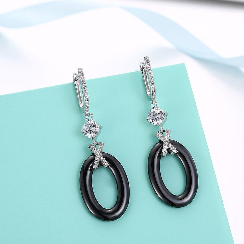 Wholesale Fashion Black circle Ceramic dangle Earrings For Women with AAA shinny Zirconia dangle Earring fine Girl gift TGSLE187 3